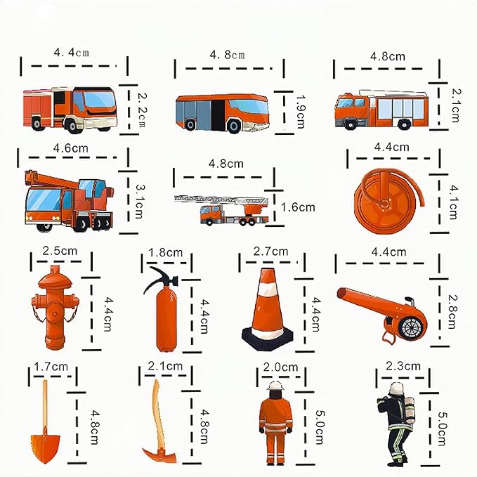 Fireman Themed Edible Wafer Paper Cake & Cupcake Toppers 80pcs Firefighter Decorations for Kids Birthday Party Fire Truck, Helmet, Flame, Fire Hydrant Designs Easy Cake Decorating Supplies - Image 2