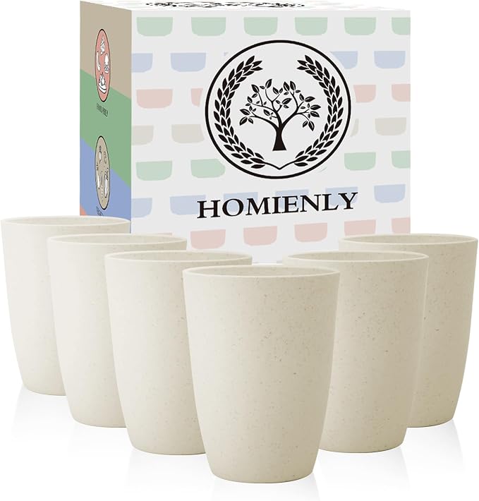 Homienly Wheat Straw Cups 12oz Unbreakable & Easy to Clean Cups Reusable Outdoor Drinking Cups for Travel,Camping,Picnic, Refrigerator and Dishwasher Safe Stackable Water Tumblers- White by HOMIENLY