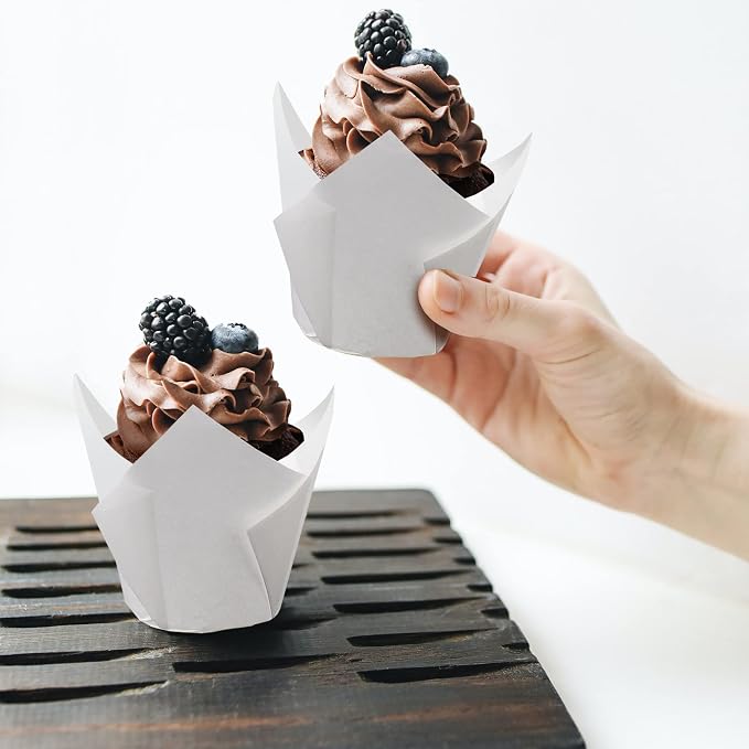 200pcs Tulip Cupcake Liners, Standard Greaseproof Paper Baking Cups Muffin Liners Holders Perfect for Bridal Showers, Baby Showers, Birthday Parties, Banquets, and Catering Events (White) - Image 5