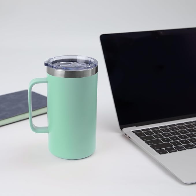 DOMICARE 24oz Mug with Handle and Lid, Stainless Steel Coffee Mug, Travel Mug with Handle, Double Wall Vacuum Coffee Tumbler, Reusable Insulated Cup, Mint Green, Pack 4 - Image 6