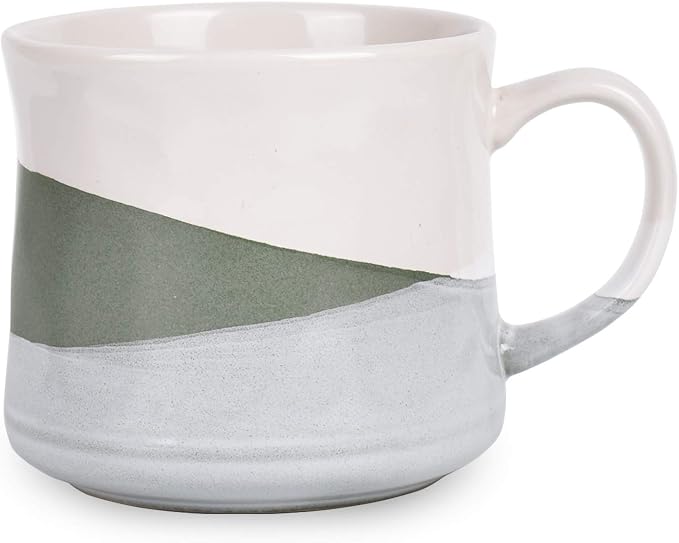 Bosmarlin Large Stoneware Coffee Mug, Big Tea Cup for Office and Home, 21 Oz, Dishwasher and Microwave Safe, 1 PCS (Geometry-Green) by Bosmarlin
