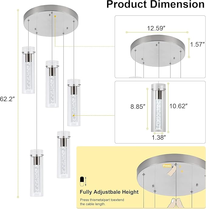 Pendant Lights Kitchen Island Brushed Nickel, 3000K-6000K Dimmable LED Pendant Light Fixtures with Remote, Modern Kitchen Pendant Lighting Over Island for Dining Room & Bar Counter - Image 2