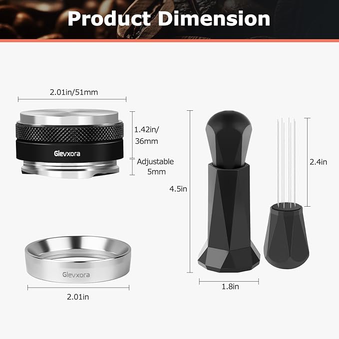 51mm Espresso Accessories Kit, Coffee Distributor and Espresso Tamper, Wdt Espresso Distribution Tool and Dosing Funnel Set for 51 mm Espresso Coffee Machines (51mm)