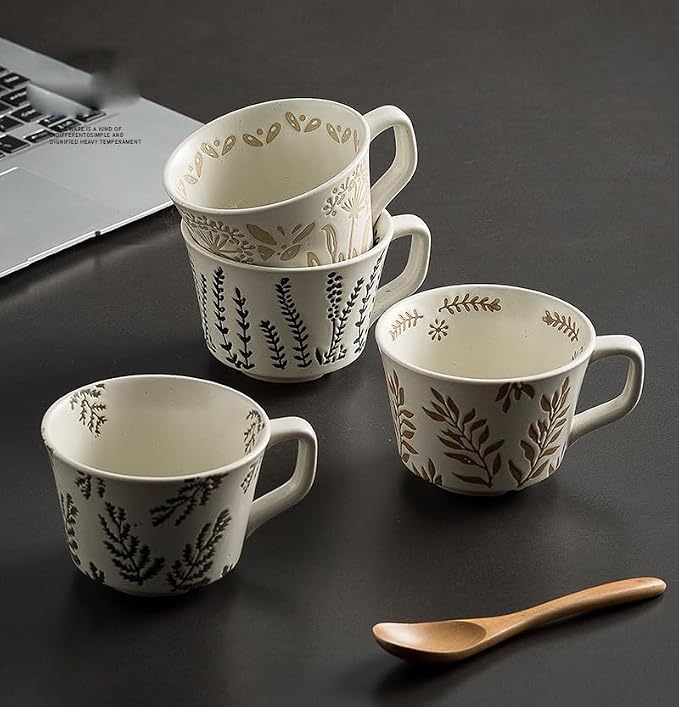 Handmade 12oz Coffee Mugs, Ceramic Coffee Mugs with Leaves Patterns for Man, Woman Modern Coffee Mug for Latte Cappuccino Cocoa, Dishwasher Microwave Safe, Stoneware Cup, Special Gifts, Lavender - Image 7