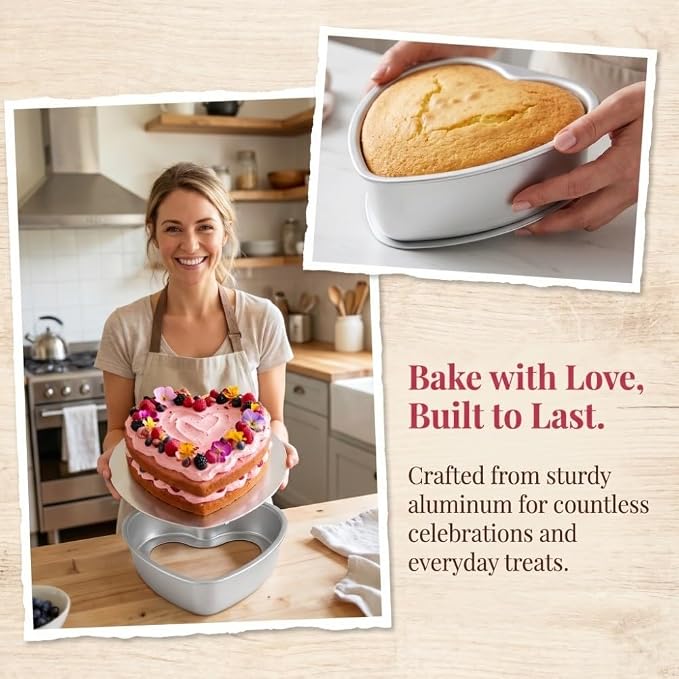 Heart Shape Cake Pan, Anodized Aluminum Alloy 8 in Tall Loose Base Silver Chiffon Mousse Sponge Dessert Baking Mould for Wedding Birthday Anniversary - Image 3
