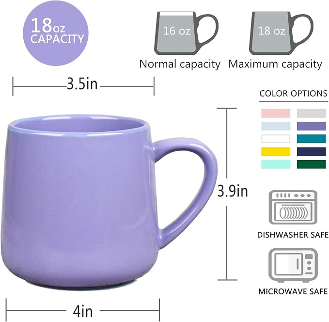 Bosmarlin Glossy Ceramic Coffee Mugs Set of 2, Tea Cup for Office and Home, 18 oz, Suitable for Dishwasher and Microwave(Purple, 2) - Image 3