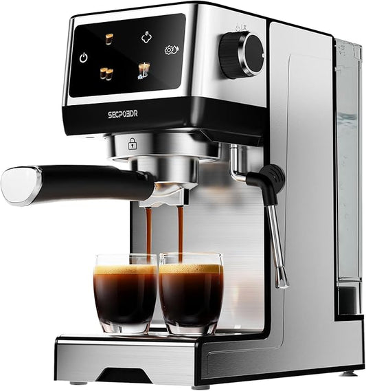 Espresso Machine, 20 Bar Cappuccino Machines with Milk Frother for Home, Compact Espresso Maker & Stainless Steel Coffee Machine for Cappuccino, Latte, Cold Brew, Silver