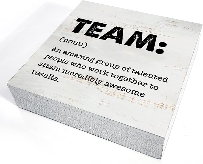 Team Definition Wood Box Sign Decor Rustic Team Quote Wooden Box Sign Block Plaque for Wall Tabletop Desk Home Office Decoration 5" x 5", Coworker Gift - Image 3