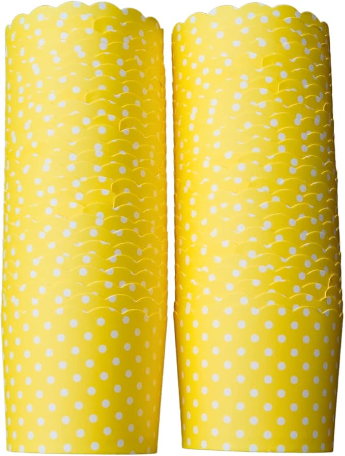 Paper Baking Cups (Polka Dots), Greaseproof Disposable Cupcake Liners (Yellow, Large Cups (50-Pack)) by Bake-In-Cup