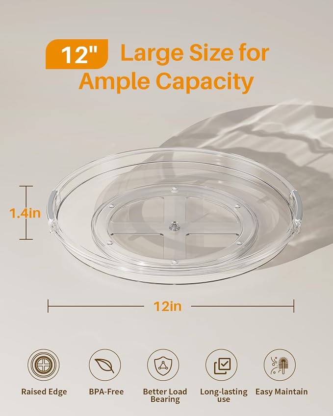 LAMU 2 Pack 11.8 Inch Lazy Susan Organizer Turntable for Cabinet, with High Edges to Prevent Falling, Large Clear Lazy Susan for Kitchen, Pantry, Refrigerator, Countertop, Table, Bathroom - Image 3