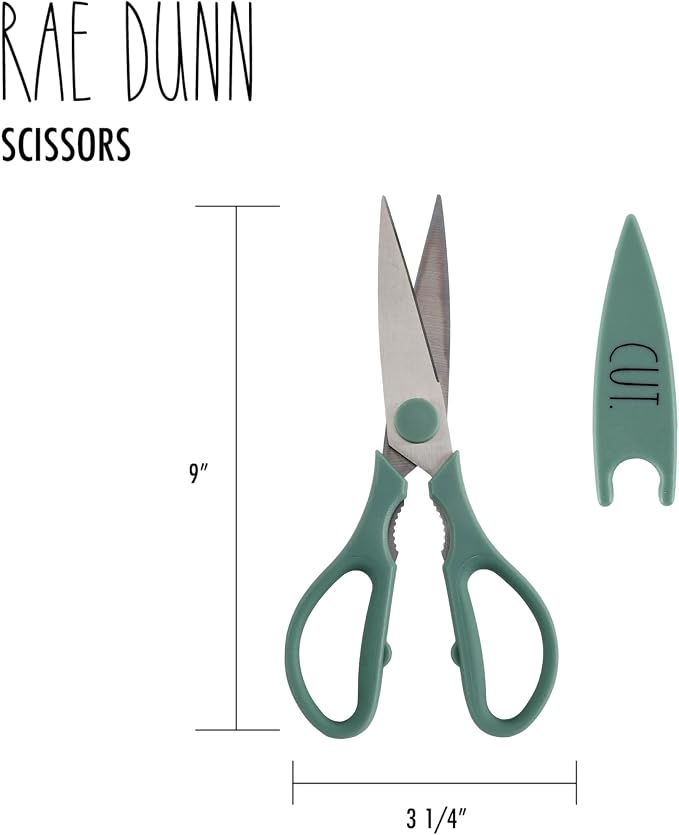 Rae Dunn Kitchen Scissors- Stainless Steel Kitchen Shears, Cooking Scissors for Cutting Meat, Chicken, Herbs and Produce with Blade Cover and Soft Grip Handles (Sage) - Image 6