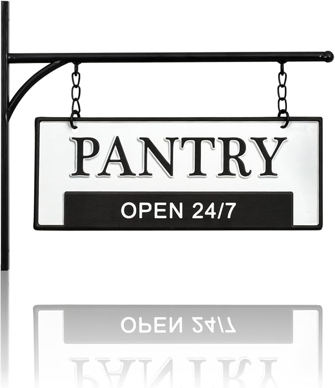 Pantry Open 24/7 Hanging Sign for Pantry, Decorative Metal Wall Decor, Double-Sided Embossed with Bracket - 13 x 10.5 Inchs - Image 2