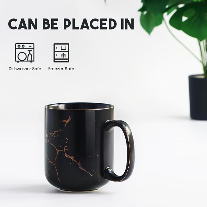 harebe 22 OZ Ceramic Extra Large Black Gold Marble Coffee Mug, Oversized Hot Tall Latte Mugs, Big Giant Cup for Men - Image 3