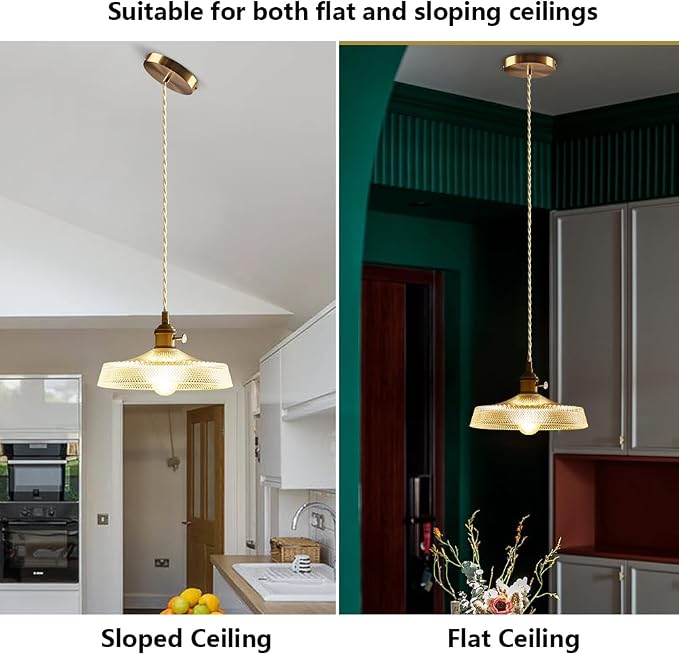 Sedelan Antique Pendant Light, Vintage Pendant Lighting, Glass Kitchen Pendant Lighting Over Island Hallway Bedroom Adjustable Hanging Light Fixture 59.05”, Copper E26, Switch Knob(Bulb Not Included) - Image 4