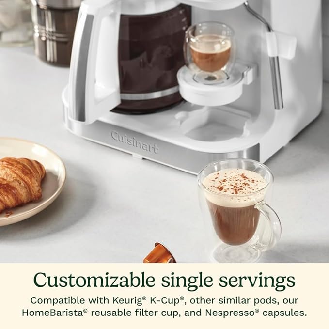 Cuisinart Coffee Center Barista Bar 4-in-1 Coffee Maker, Single-Serve Pods Compatible, Coffeemaker, Three Brewing Sizes, SS-4N1WNAS, White - Image 3