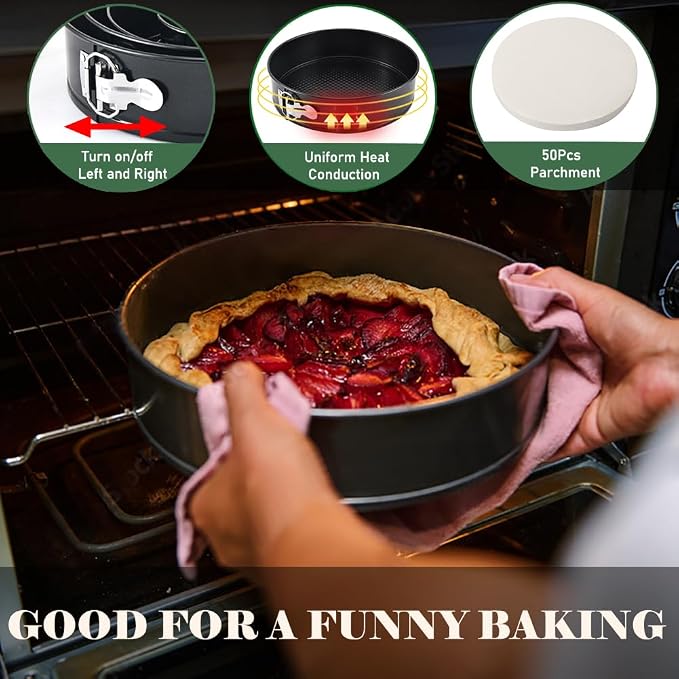 9 Inch Springform Pan 50Pcs Parchment Paper Cheesecake Nonstick Baking Mold | Round Tin Leakproof Removable Bottom Bakeware for Cake Pie Pizza and Quiches Carbon Steel and Non-stick Coating - Image 5