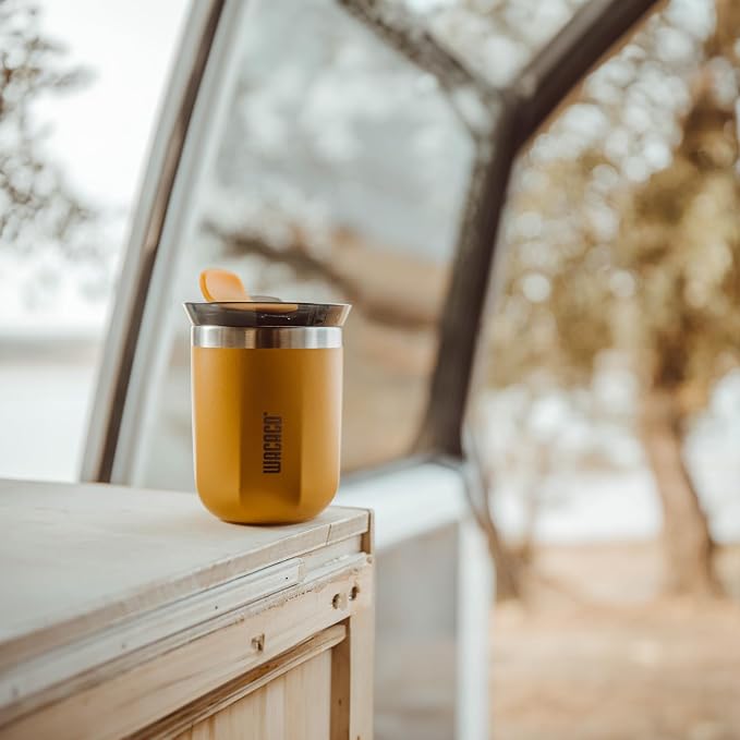 WACACO Octaroma Classico Travel Coffee Mug, Double-wall Stainless Steel Travel Tumbler With Drinking Lid, 6 fl oz (180ml), Amber Yellow - Image 4