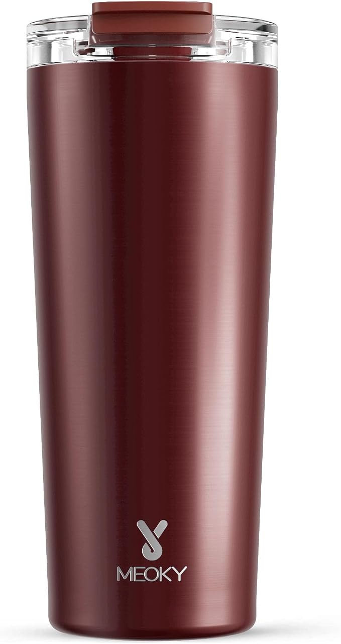Meoky 24 oz Insulated Travel Coffee Mug: Leak Proof Lid, Mahogany | Stainless Steel Coffee Tumbler, Keeps Hot for 8 Hours or Cold for 24 Hours, Fits in Car Cup Holder, BPA Free by MEOKY