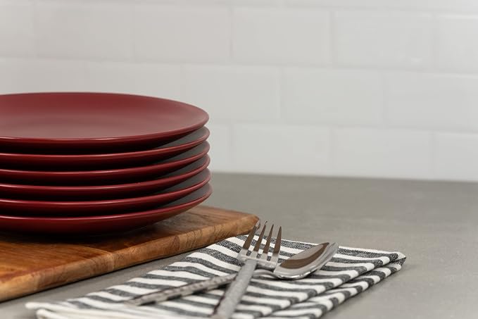 10 Strawberry Street Wazee Matte 8.25" Coupe Salad Plate, Set of 6, Red - Image 4
