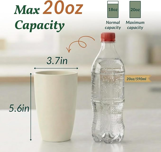 Homienly Wheat Straw Cups - Unbreakable Cups Set of 6,20 oz Dishwasher & Microwave Safe Drinking Glasses for Everyday Use-Beige - Image 2