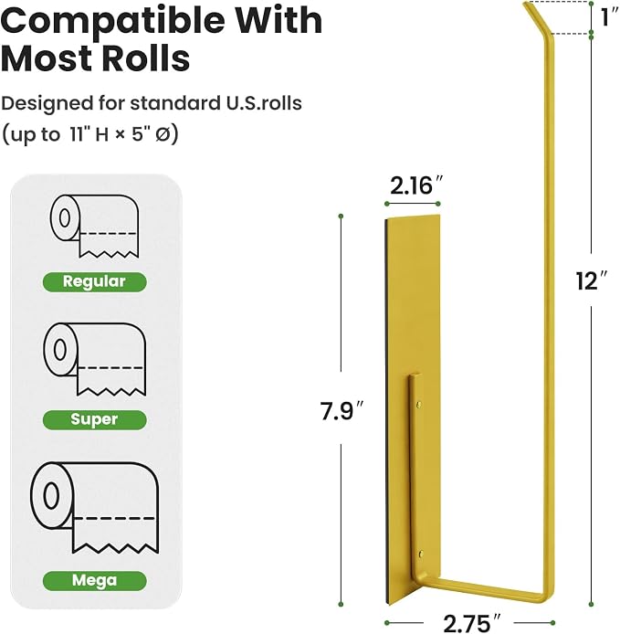 Paper Towel Holder Gold, Magnetic Paper Towel Holder for Fridge, Toilet Paper Roll Holder Magnet Paper Towel Rack Wall Mount Fridge Organizer for Golden Bathroom Kitchen Dorm Room RV Essentials, 2Pack - Image 3