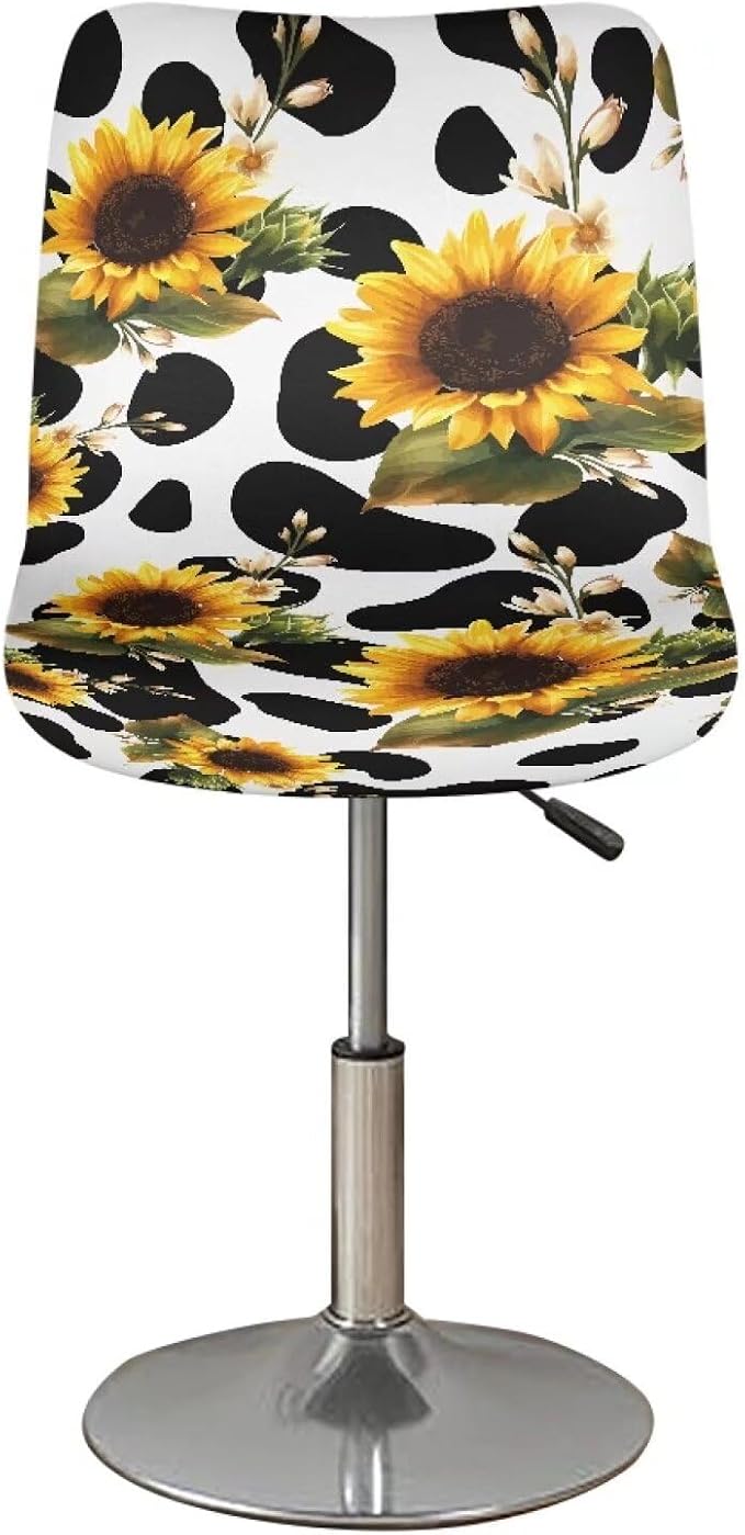 Cow Print Sunflower Bar Stool Covers High Stool Chair Cover for Party Kitchen Club, Reusable Washable 2 Pcs Bar Stool Covers Decorative Covers - Image 2