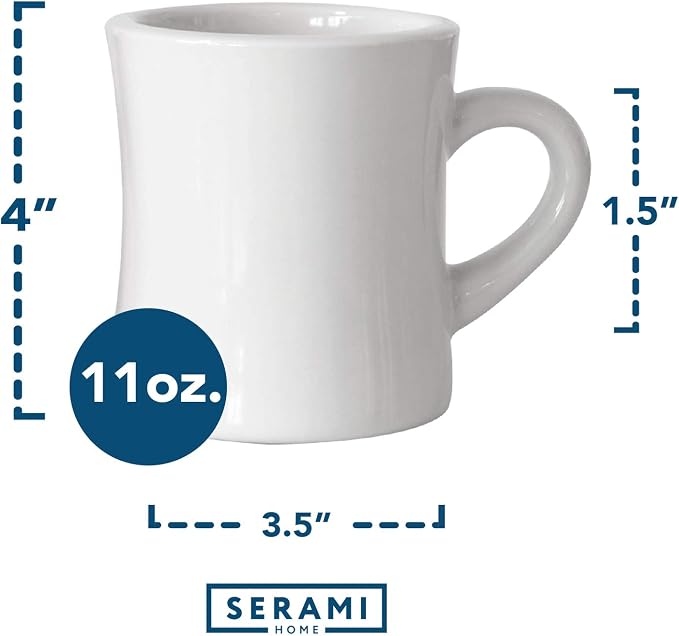 Serami Original 11oz White Diner Coffee Mug Set - Ceramic Mugs Great for Kitchen Set, Travel, and Hot Tea, Retro Waffle House Farmhouse Mug with Handle, Heavy Duty Coffee Cups (4 Pack) - Image 2