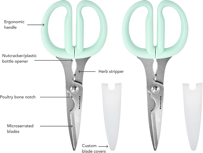 KitchenAid Classic 2-Piece Multipurpose Kitchen Shear Set with Blade Sheath - Spearmint, Herb Stripper, Poultry Shears, Pizza Cutter, Nutcracker - Image 5