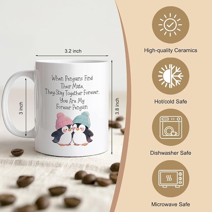 You Are My Forever Penguin 11oz Double-Sided Ceramic Mug, Funny Penguin Coffee Mug for Lover, Christmas Thanksgiving Gifts for Wife Husband, Valentine's Day Anniversary Mug for Couple Soulmate - Image 2