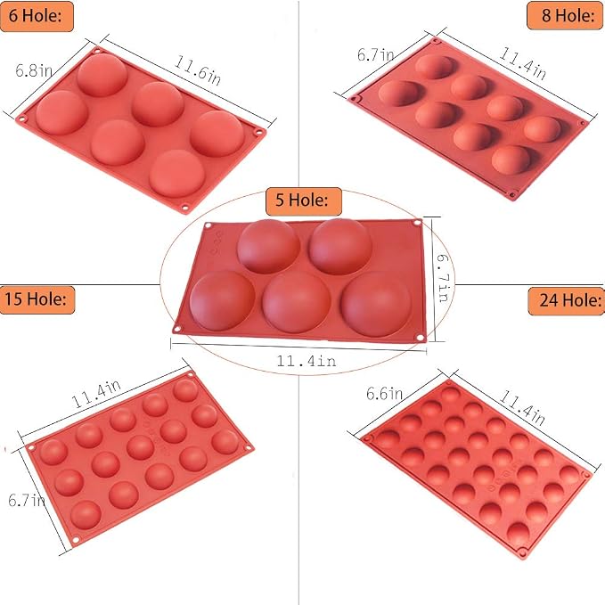 Semicircle Silicone Mold,Shxmlf Half Sphere Chocolate, Candy Gummy Dome Molds Teacake Bakeware Set for Cake Decoration Mousse Jelly Bombe Cupcake Baking Mould (5PACK) - Image 2