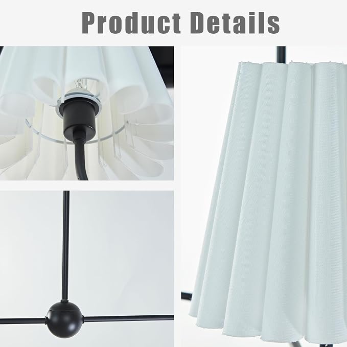 Mid-Century Modern Chandelier - 3-Light Kitchen Island & Dining Room Pendant with Matte Black Frame, Natural Conical Ivory Pleated Linen Shades, 120° Equal Arms - Image 5
