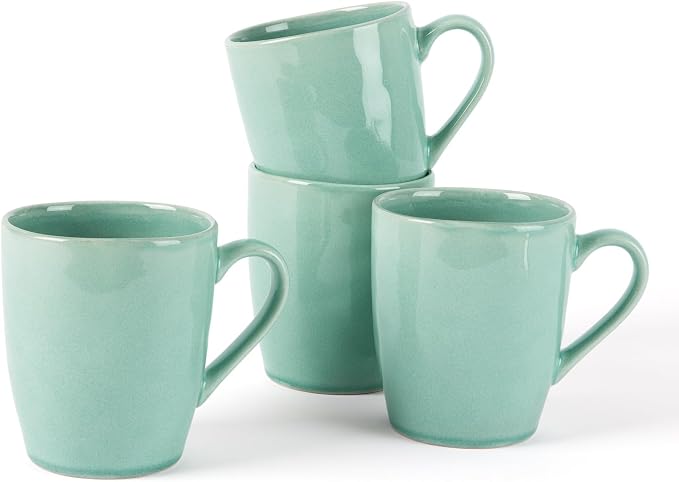 famiware Aurora Coffee Mugs, 14oz Mug Set of 4, Stoneware Mug, Cups for Kitchen, Cappuccino, Latte, Reactive Glaze, Microwave Safe, Scractch-resistant, Mint Green by Famiware