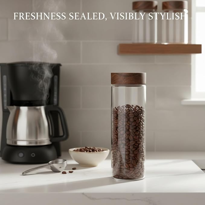 Clear Glass Storage Jar with Acacia Wood Lid - Kitchen Canister for Pantry Organization, Countertop Display, and Dry Food Storage - Image 2