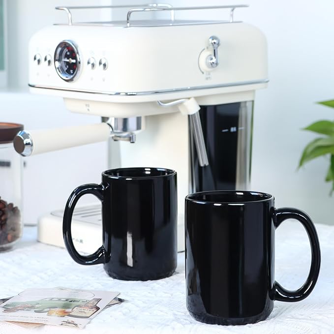 16 OZ Coffee Mugs, Classic Blank Ceramic Cup with Large Handle for Tea Latte Cappuccino, Set of 4, Black - Image 6