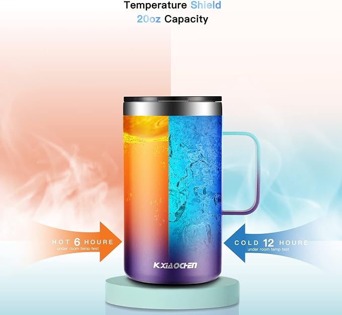KXIAOCHEN 20oz Insulated Coffee Mug with Lid, Stainless Steel Coffee Cup, Double Wall Vacuum Coffee Tumbler with Handle, Premium Thermal Travel Coffee Mug (Blue Navy Purple 2Pack) - Image 5