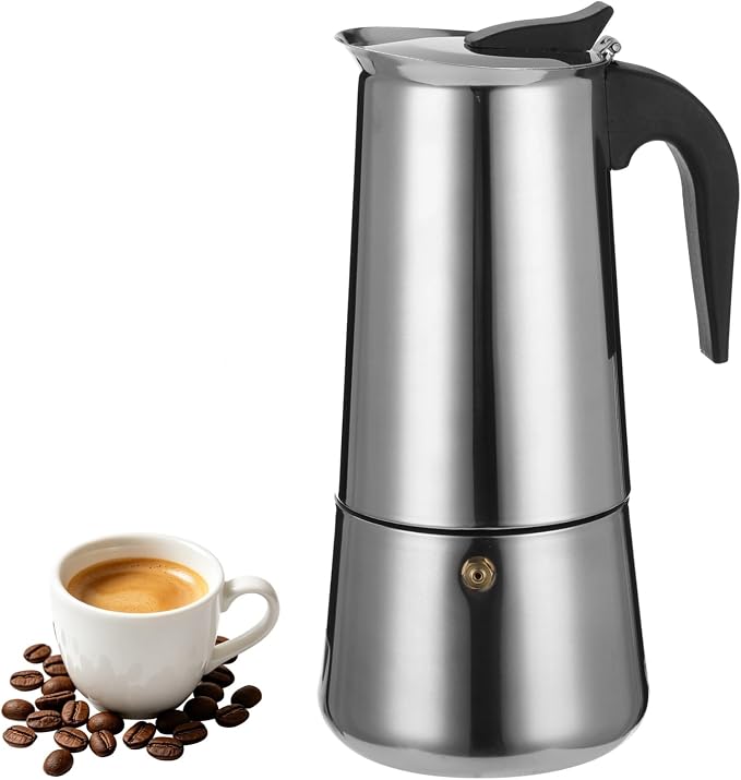12 Cup 600 ml Moka Pot, Stainless Steel Stovetop Espresso Maker with Anti Scalding Handle, European Percolator Coffee Pot for Home Kitchen, Cafe, Restaurant, Induction, Gas, Electric Stoves by Unknown