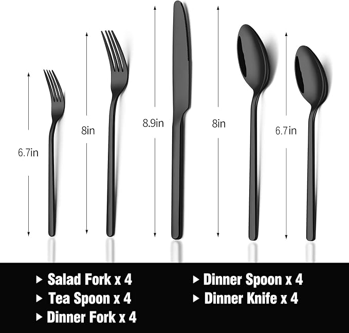 KINGSTONE Black Silverware Set, 20-Piece Flatware Set for 4, 18/10 Stainless Steel Cutlery for Home Kitchen and Restaurant - Image 3
