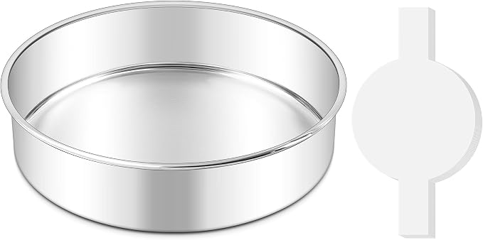 LIANYU 8 Inch Round Cake Pan, Circle Layer Cake Tin for Baking | Stainless Steel Bakeware with 30 PCS Parchment Paper, Baking Pan for Birthday Wedding Party, Mirror Finish, Dishwasher Safe by LIANYU
