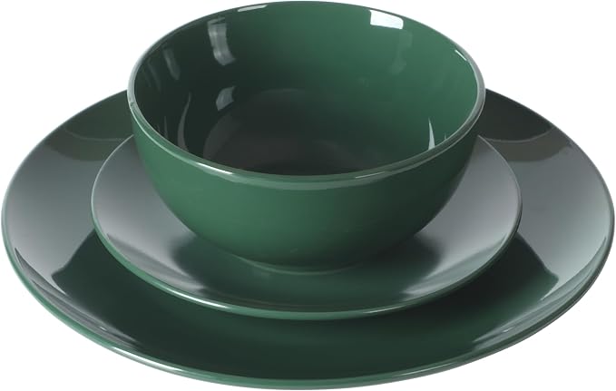 Gibson Home Simple Essential (Service for 4) 12 Piece Plates and Bowls Porcelain Solid Color Dishes Ceramic Dinnerware Set - Hunter Green - Image 7