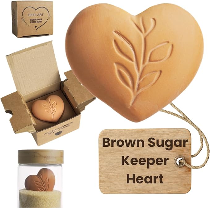 Sifri Brown Sugar Keeper – 3D Terracotta Clay Softener, Unique Moisture Holder for Baking Essentials Like Cookies, Marshmallows, Herbs (1, Heart) by SifriArt