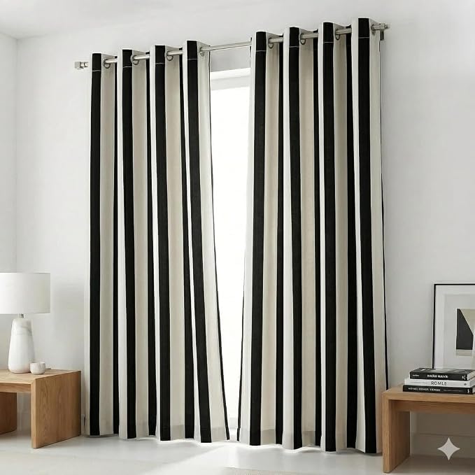 Urban Villa Cotton Grommet Curtains 50x96 (2 Panels) Black White Stripes by CottonTrends