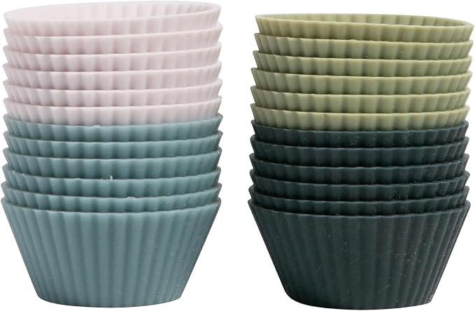 Reusable Mini Silicone Baking Cup, Non-Toxic, BPA Free, Dishwasher Safe, Mini, 24 Pack, White Blue Green - Image 3