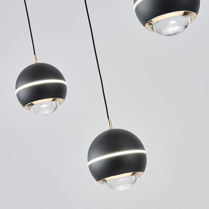 ORANOOR Modern LED Pendant Light Dimmable 36in Crystal Globe LED Chandelier | Black & Gold Dining Room Hanging Light Fixtures, Kitchen Island Linear Globe Pendant Lighting for Dining Table (3500lm) - Image 8