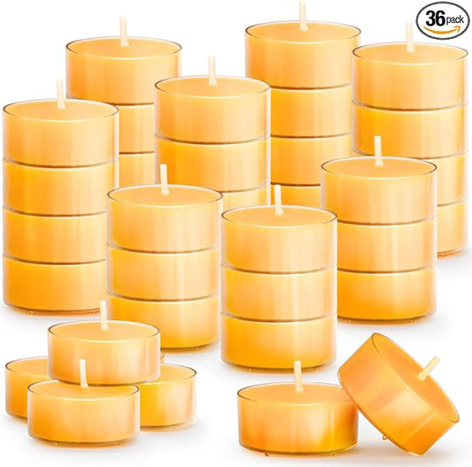 36PCS Pure Beeswax Tealight Candles, Natural Scent, Clear Cup,Raw