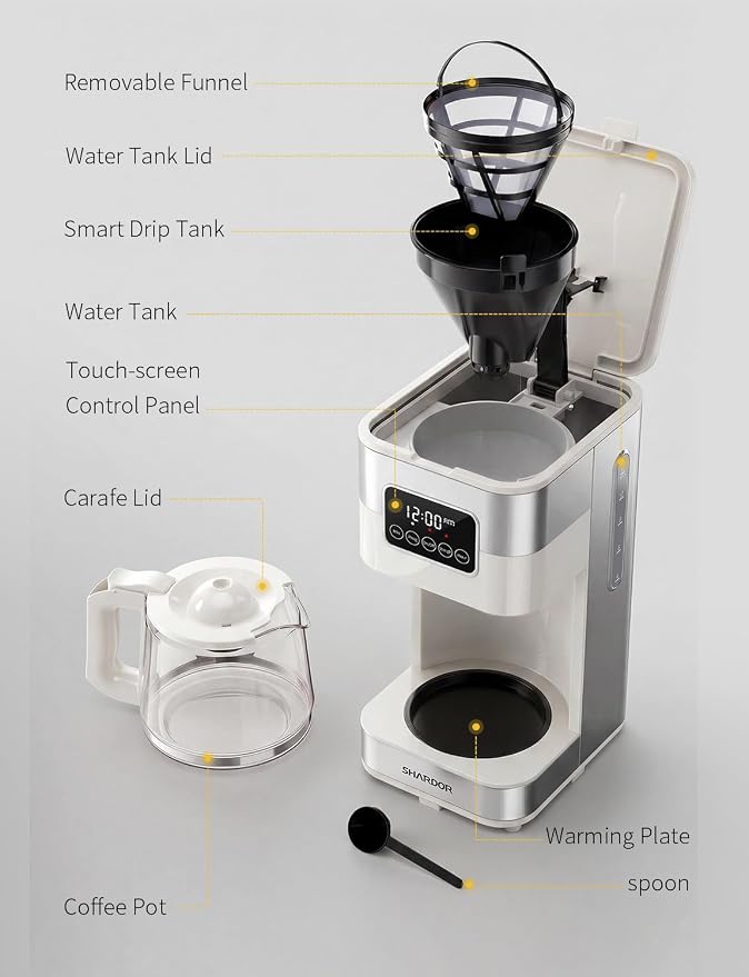 SHARDOR 10-Cup Programmable Coffee Maker, Regular & Strong Brew Drip Coffee Machine for Home and Office, Auto Shut Off, Permanent Filter (Beige) - Image 7