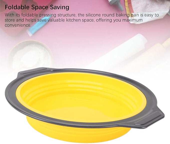 Cake Baking Pan, Silicone Cake Pan Foldable Press Type Quick Release Round Baking Pan for Layer Cake Cheese Cake Chiffon Cake (Yellow) - Image 5