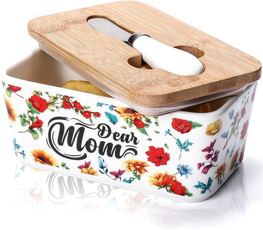 Gifts for Mom Birthday Gifts for Women Dear Mom Thanksgiving Christmas Birthday Mothers Day Gifts for Mom Butter Dish with Lid by AISBUGUR