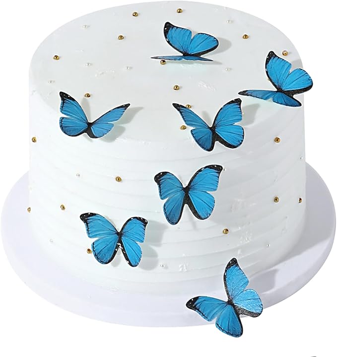 48PCS Blue Edible Butterfly Cake Toppers Butterflies for Cake Decorations | Colorful Small Pastel Cupcake Toppers Decorations for Birthday Party Wedding Cake Decorations by YOcity