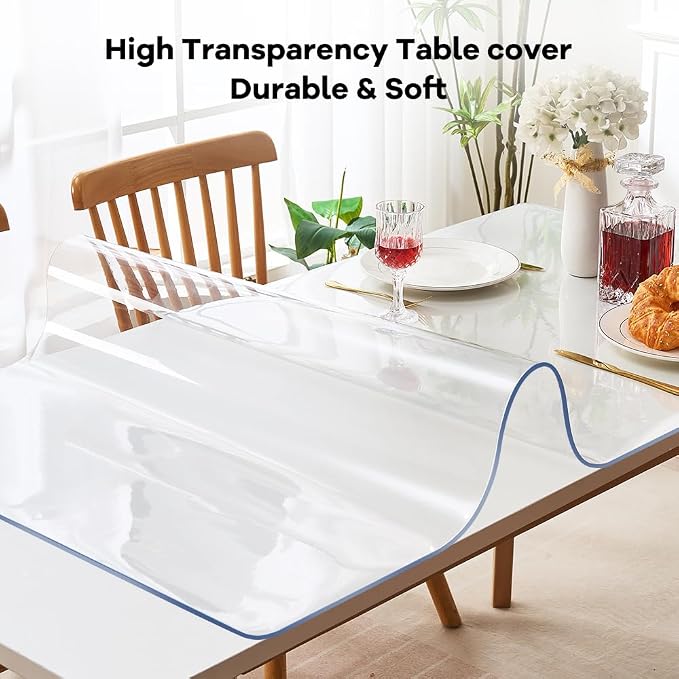 Rectanglar 27.6x63 in Clear Plastic Table Protector Desk Cover Chair Mat Thicken Transparent Desk Pad Mat Table Cover Protector Table Pad Tablecloth for Coffee Table Writing Desk Topper Waterproof - Image 9