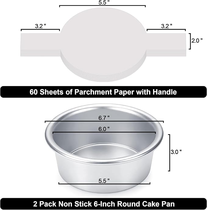 6 Inch Cake Pans, 2PCS Nonstick Small Cake Pans With 60PCS Parchment Paper | Aluminum Pans for Birthday Smash Layer Cakes, Round Cake Pans for Home Kitchen, Leak proof &6 X 3 Inch, Heavy Duty &Oven Safe - Image 2